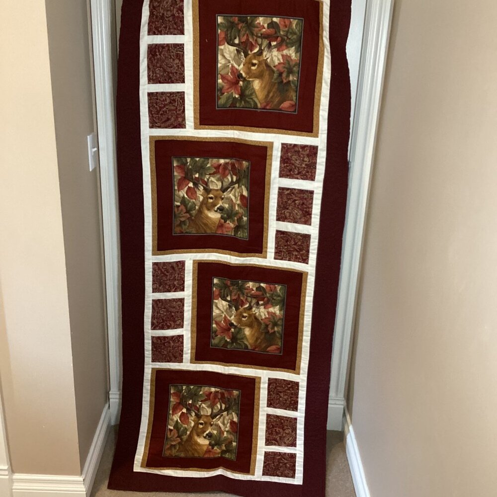 NWOT Handmade Quilted Winter Wall Hanging Home Decor Deer's Rectangle Brown